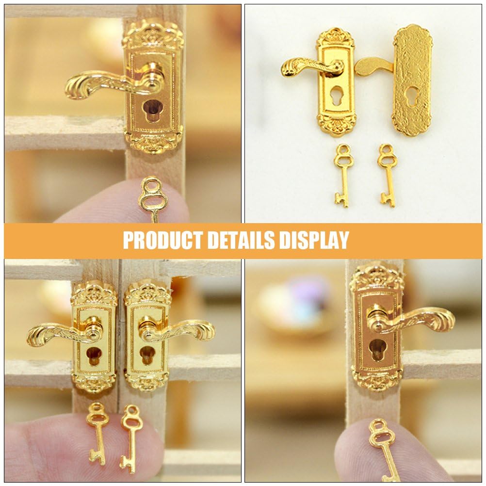 2 Pair Gold Left and Right Handles 1/12 Miniature Door Handle Dollhouse Decoration Accessories
