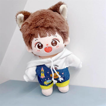niannyyhouse White Hoodie One Shoulder Denim Strap Pants 10cm~15cm 20cm 40cm Plush Doll Outfit Dolls Dress Up Accessories (White 20cm)