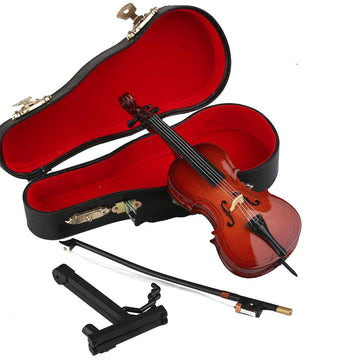 Dselvgvu Wooden Miniature Cello with Stand, Bow and Case Mini Musical Instrument Cello Replica Collectible Figurines Dollhouse Accessories Model Home