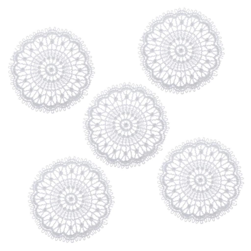 LoveinDIY 1:12 Scale Dollhouse Miniature Lace Tablecloth, 5 Pc White Openwork Doily Set for Dollhouse Round Tables