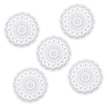 LoveinDIY 1:12 Scale Dollhouse Miniature Lace Tablecloth, 5 Pc White Openwork Doily Set for Dollhouse Round Tables