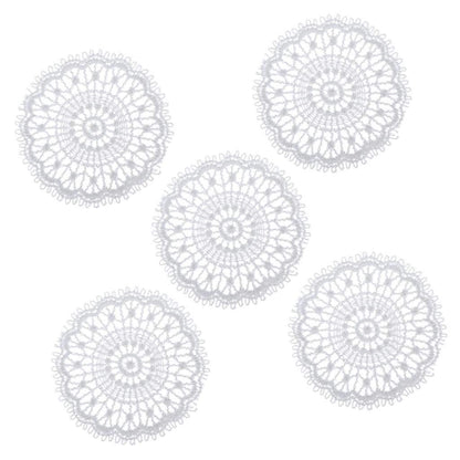 LoveinDIY 1:12 Scale Dollhouse Miniature Lace Tablecloth, 5 Pc White Openwork Doily Set for Dollhouse Round Tables
