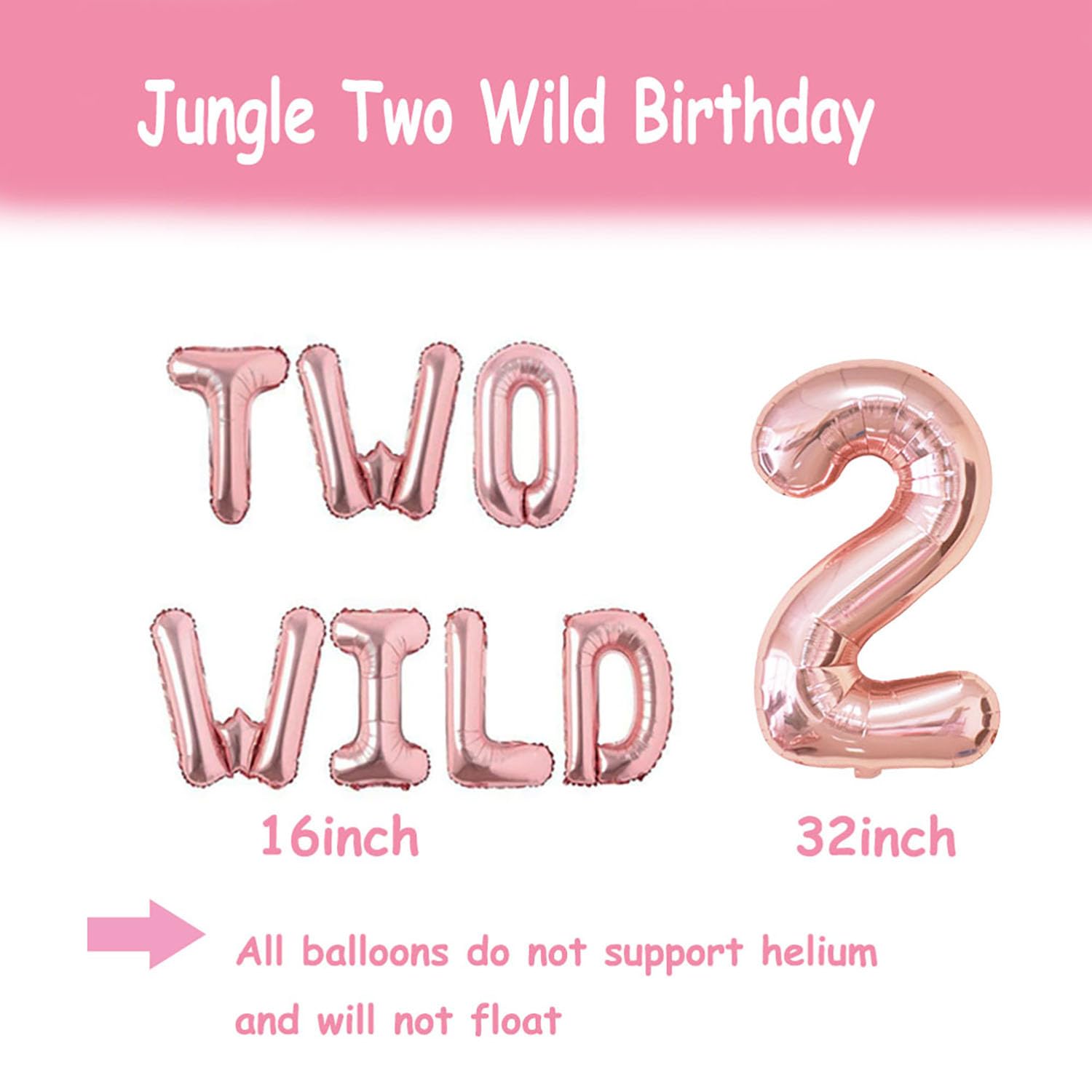 Two Wild Birthday Decoration Set Jungle Balloons for Girls 2nd Birthday