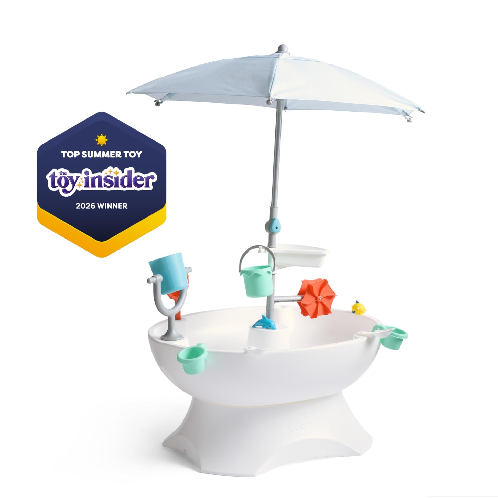 Step2 Sunshine Springs Splash Water Table with CoolBreeze Misting Canopy, Kids Outdoor Water Play Table with Umbrella for Toddlers and Preschoolers, 8