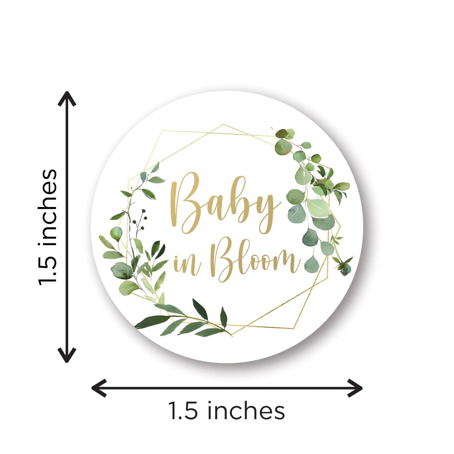 1.5"" Round Baby in Bloom Baby Shower Favor Stickers - Set of 60 (Greenery)