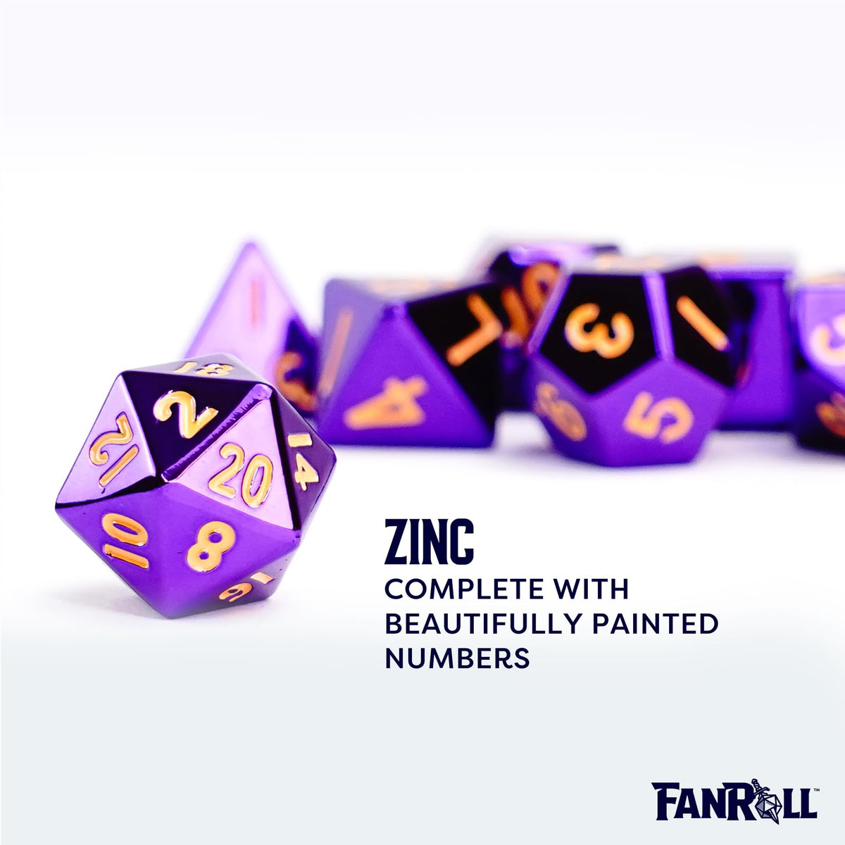 FanRoll 16mm Metal Polyhedral DND Dice Set: Purple, Role Playing Game Dice for Dungeons and Dragons