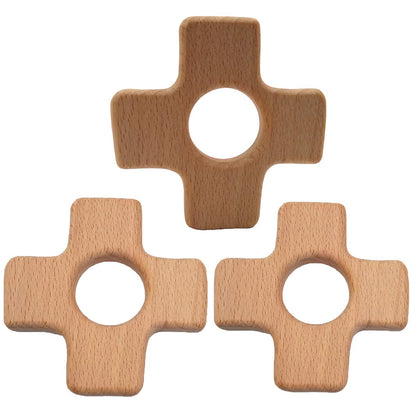 10pcs Natural Wooden Cross Montessori Toy Pendant Pure Natural Beech Wood Animal Plus Shape for Handmade Necklace/Bracelet Accessory (Cross 10pcs)