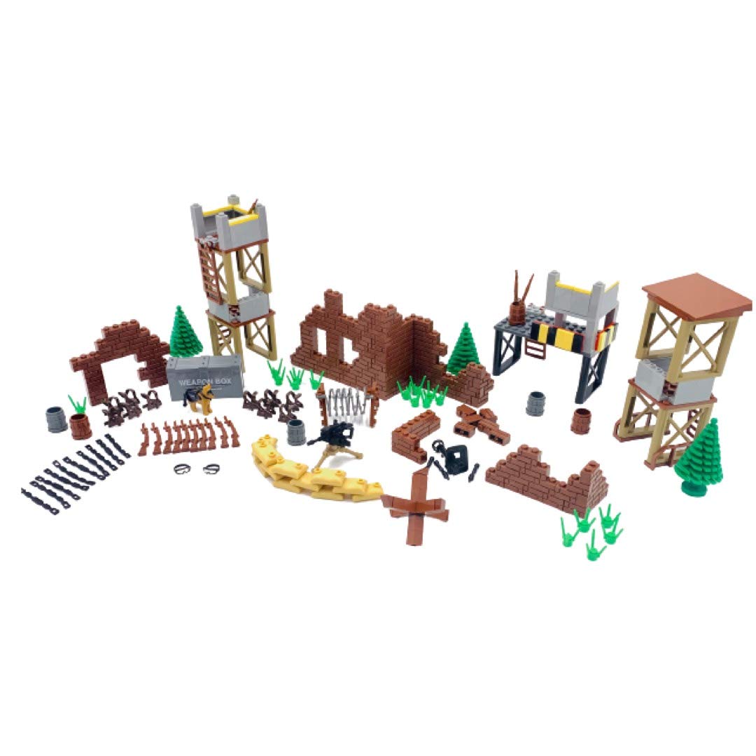 General Jim's Military Brick Building Set - Custom Building Blocks Battle Scene - Weapons, Forts, Walls, Lookout Towers, Sandbags, Trees and More