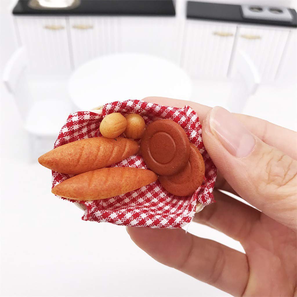 SXFSE Dollhouse Decoration Accessories,1/12 Mini Dollhouse Miniature Food Bread Toast with Basket