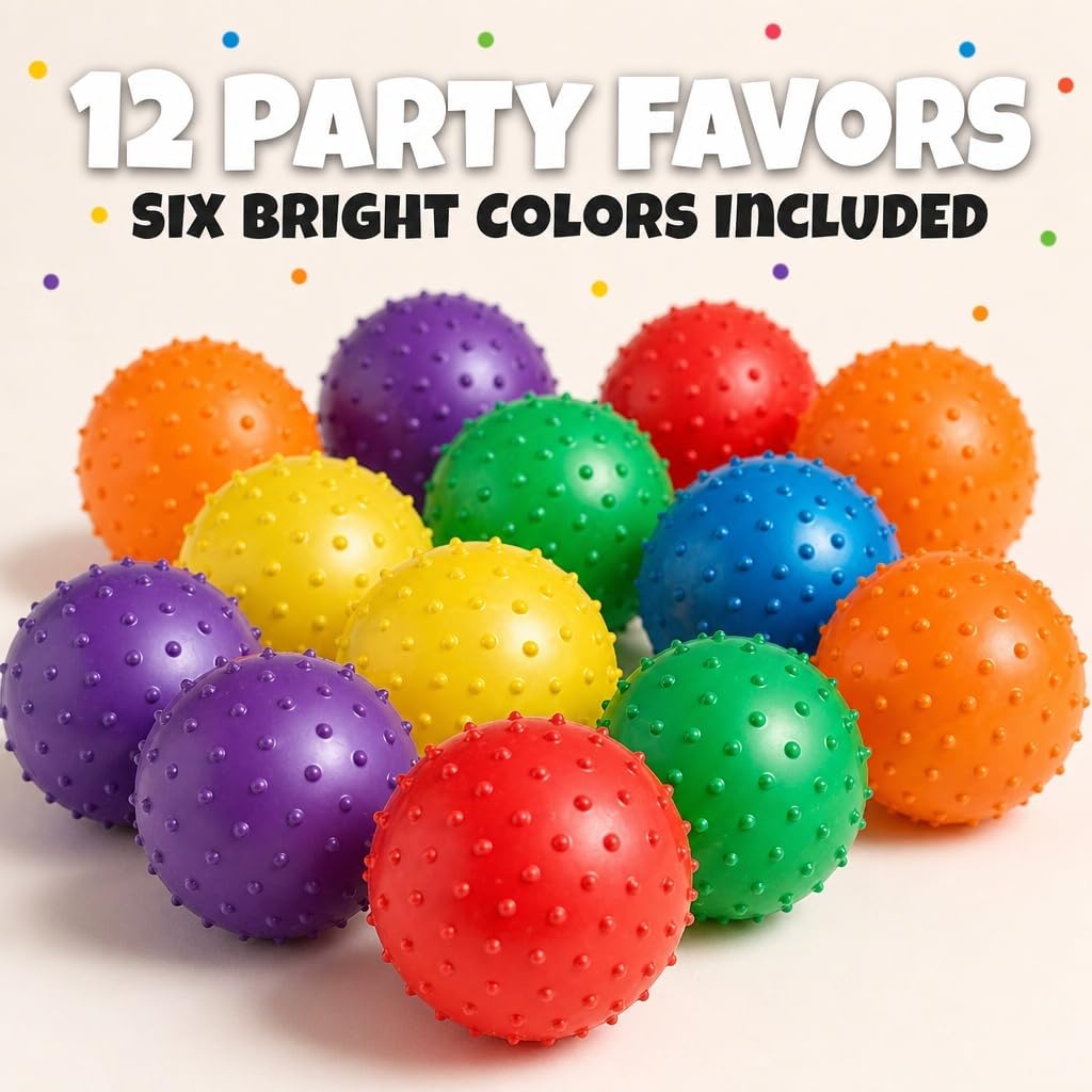 Bedwina 5 Inch Knobby Sensory Balls (12-Pack) Spiky Massage Bouncy Balls