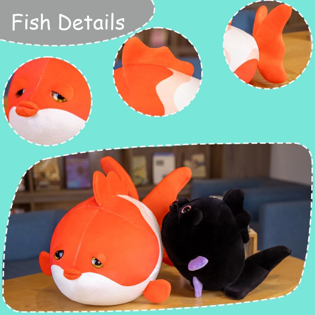 ELAINREN Ultra-Soft Red Goldfish Plush Pillow Cuddly Bubble Fish Stuffed Animals Toy Lifelike 3D Carp Plushies Cushion Decor Gifts/13.8''