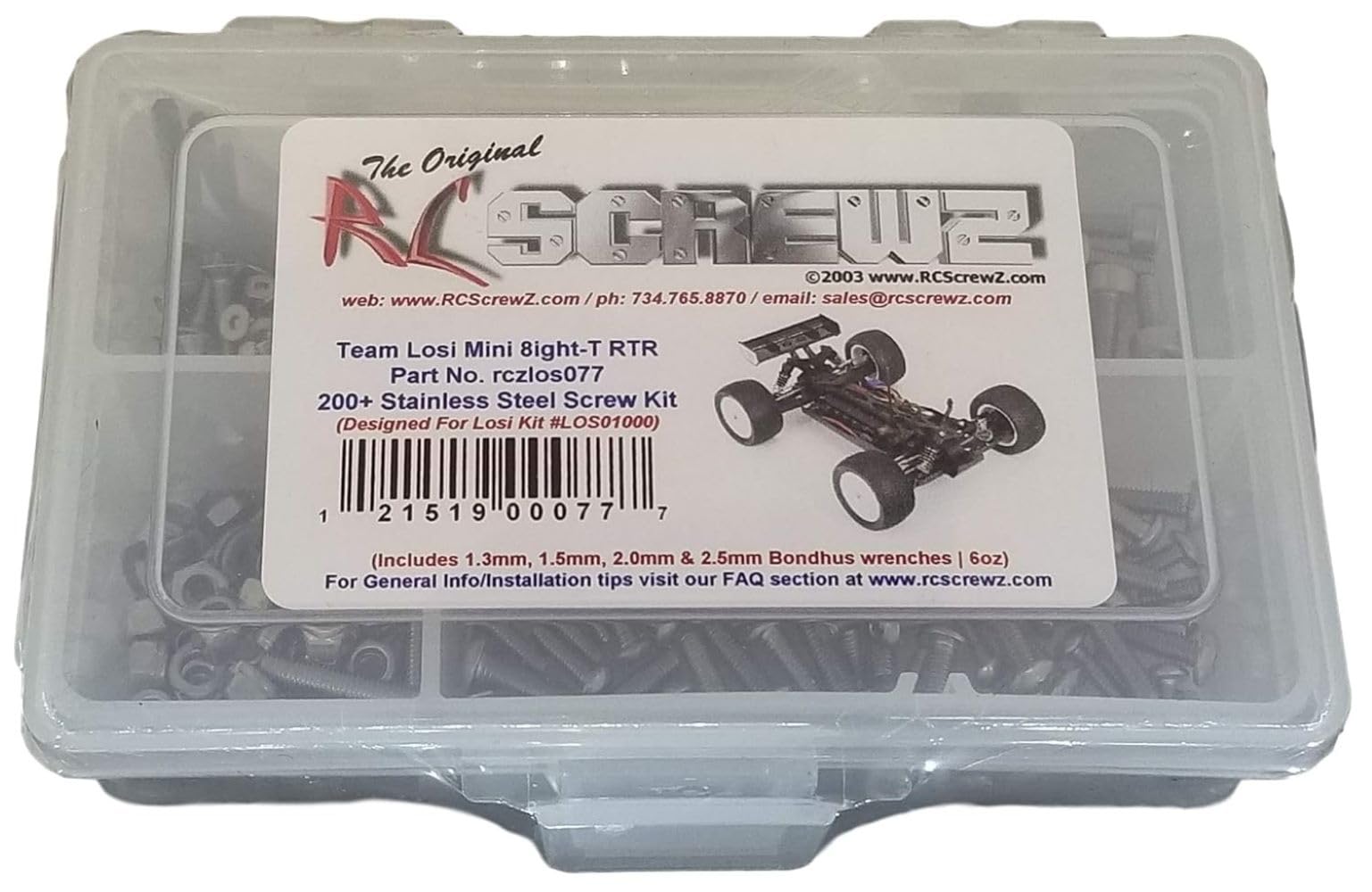 RCScrewZ Compatible with Losi Mini 8ight-T RTR Stainless Steel Screw Kit - los077
