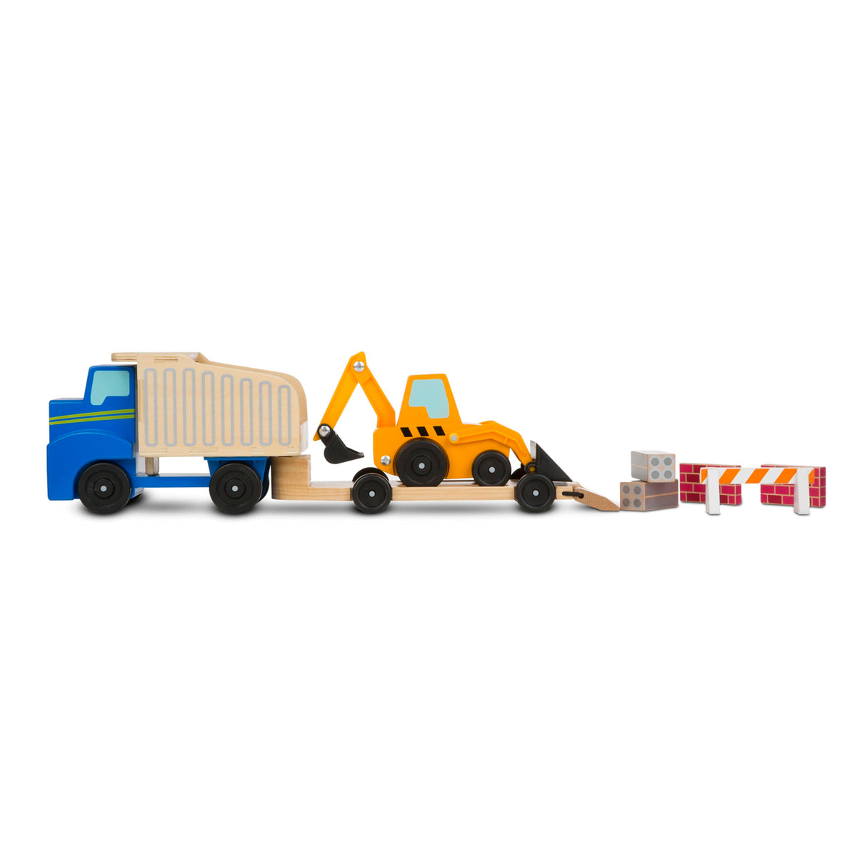 Melissa & Doug Classic Toy Wooden Dump Truck & Loader with Construction Pieces