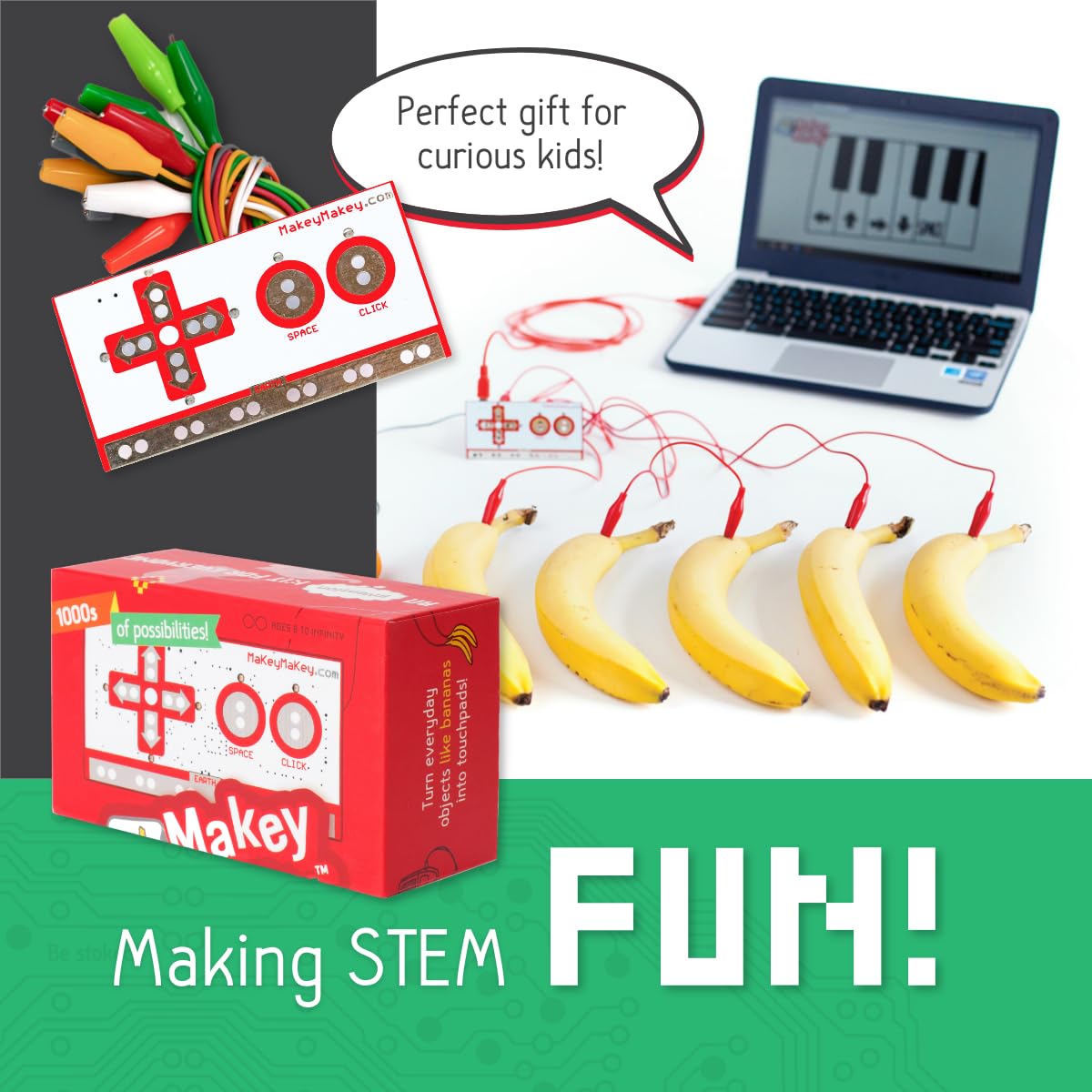 Makey Makey STEM Kit from Joylabz, Educational Science Kits, 1000s of Engineering and Computer Coding Activities, Hands-on Technology Learning Fun