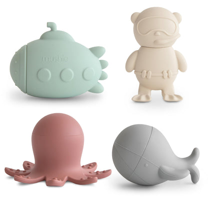 mushie Sealife Bath Toys Play Set for Toddlers | 100% Food Grade Silicone | Pack of 4