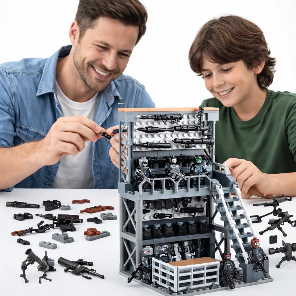 ELEFOCUS WW2 Military Base Building Blocks Set with Army Weapons Pack, SWAT Gear, Miniguns,Witch 6 Soldier Figures