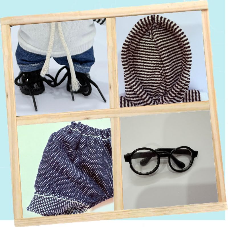 17cm Doll Striped Hoodies Clothes Outfit Set, Chic Style Accessories Suit Set for Standing/Sitting or Any 17cm/6.7inch Doll (Striped Hoodie/Blue Denim