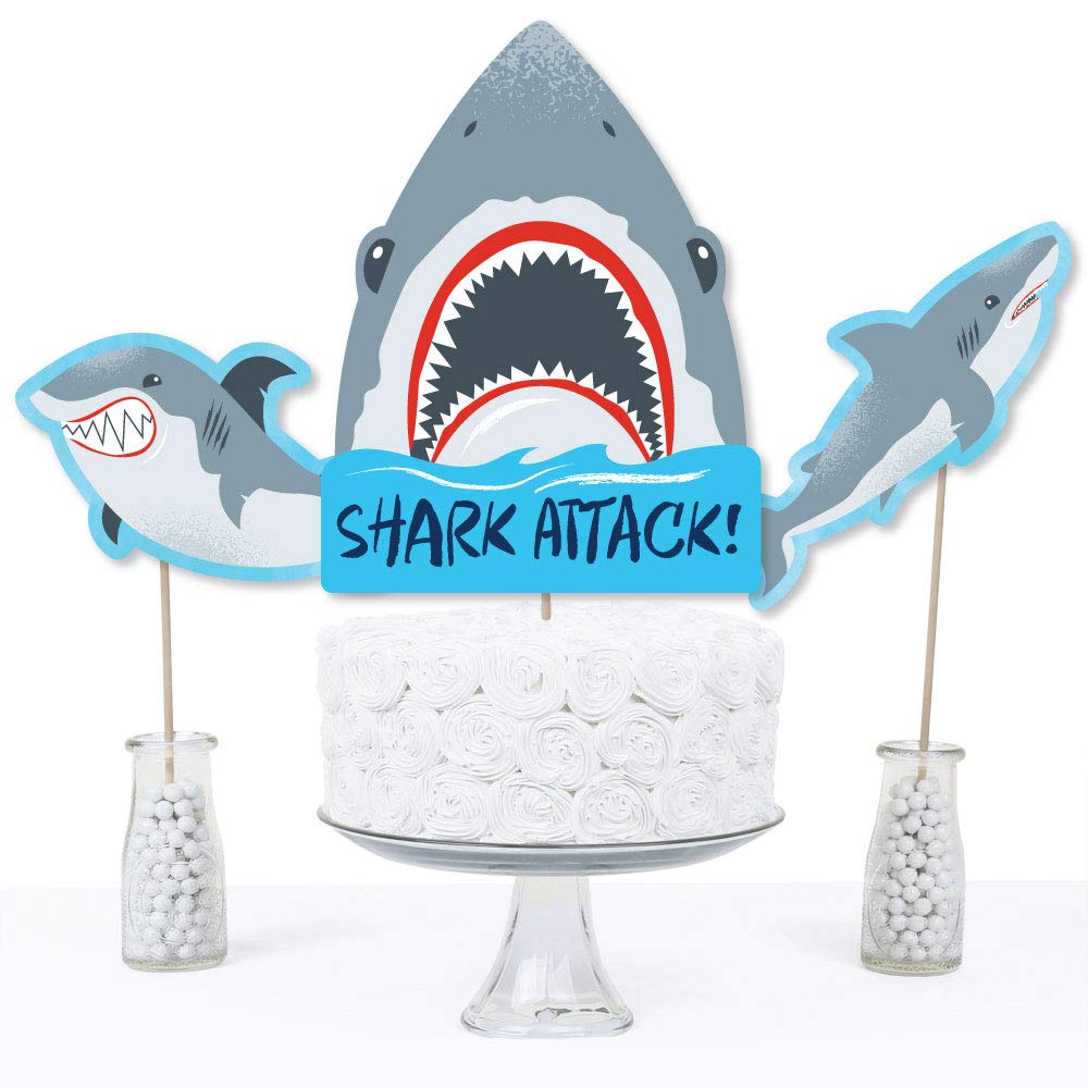 Big Dot of Happiness Shark Zone - Jawsome Shark Party or Birthday Party Centerpiece Sticks - Table Toppers - Set of 15