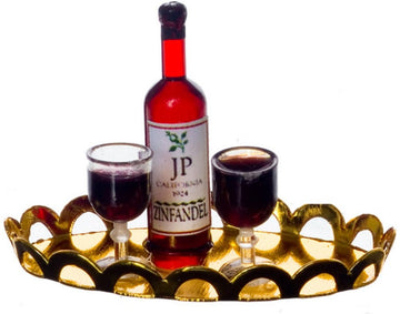 1:12 Scale RED Wine/2 Glasses/tray SET #Fa60008