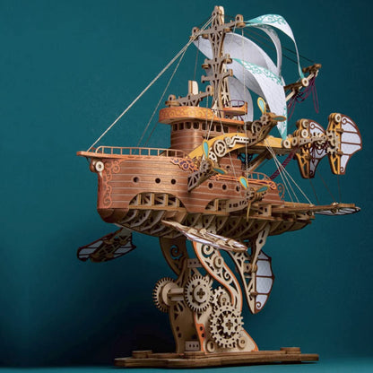 Keetopteep 3D Wooden Puzzles for Adults, DIY Fantasy Spaceship Wooden Puzzle Model Building Kits, 420pcs 3D Puzzles Model Educational Brain Teaser DIY