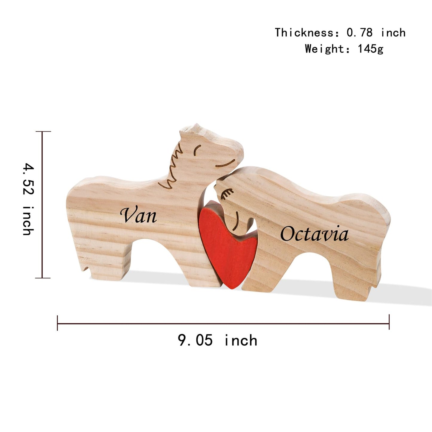 LucySky Personalized Family Name Puzzle - Wooden Pony Puzzle Animal Sculpture Decorative with 2-4 Name, Customized Wooden Gifts for Birthday Christmas