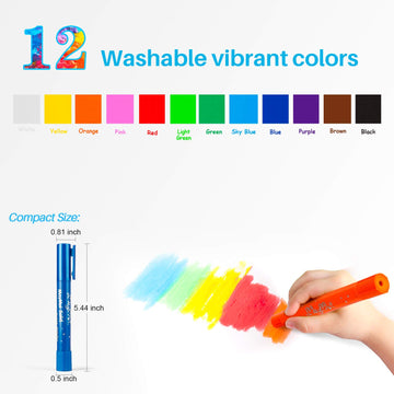 MayMoi Washable Tempera Paint Sticks | Non-Toxic, Quick Drying & No Mess Paint Sticks, Best Art Birthday Gifts (12 Colors)