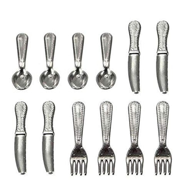 EatingBiting 12Pcs Set 1:12 Dollhouse Miniature Dollhouse Kitchen Silverware Forks Spoons 1/12 Scale Miniature Doll Tableware Decoration , Exquisite