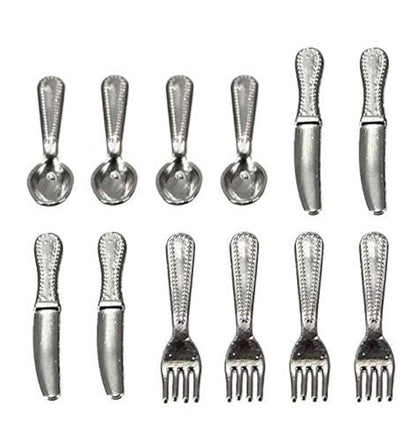 EatingBiting 12Pcs Set 1:12 Dollhouse Miniature Dollhouse Kitchen Silverware Forks Spoons 1/12 Scale Miniature Doll Tableware Decoration , Exquisite