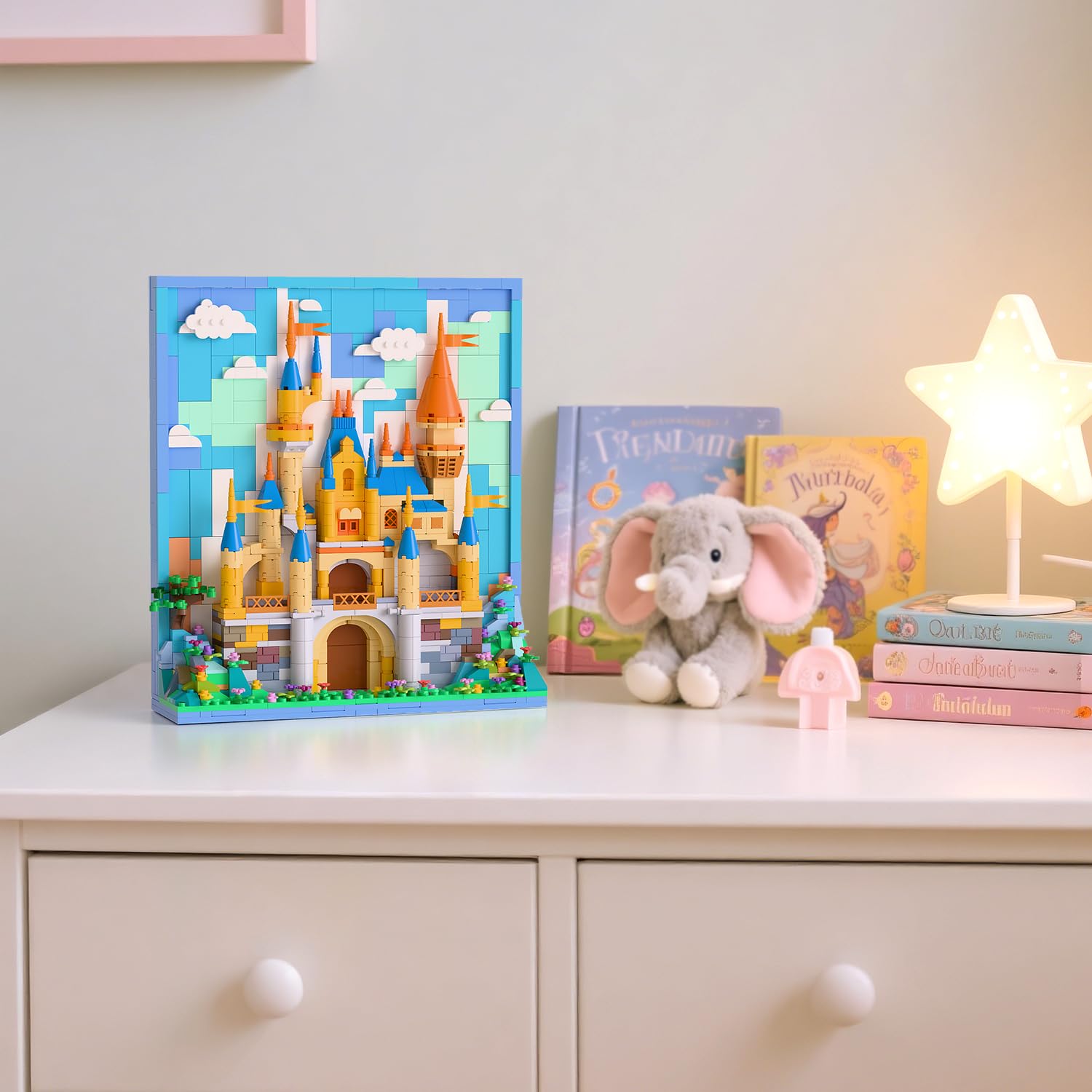 Micro Brick Castle Building Blocks Toy Set, Creative Home Wall Decor and Office Art Painting for Girls Ages 8+, DIY 3D Castle Model for Adults, Teens
