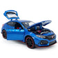 Compatible with Civic Type R Model Car Hatchback Sports Diecast Toy Cars 1/32 Scale Metal Pull Back Children's Die-cast Vehicles, Doors Open Light
