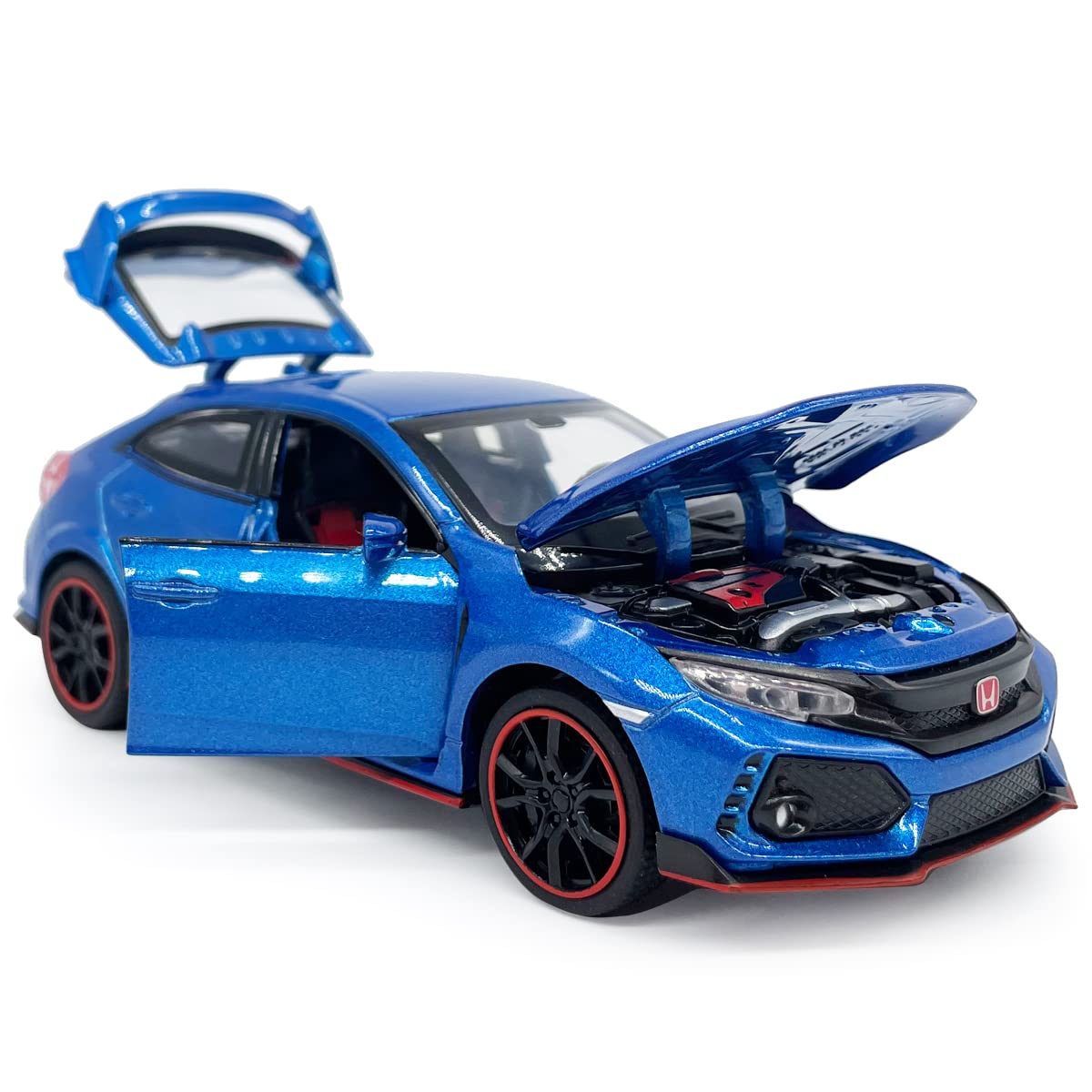 Compatible with Civic Type R Model Car Hatchback Sports Diecast Toy Cars 1/32 Scale Metal Pull Back Children's Die-cast Vehicles, Doors Open Light