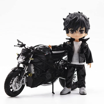 niannyyhouse Black Locomotive Clothing 11cm Doll Clothes Dress up Jacket + T-Shirt + Pants 3-Piece Set Dress up 1/12 BJD Doll OB11 Size Action Figures