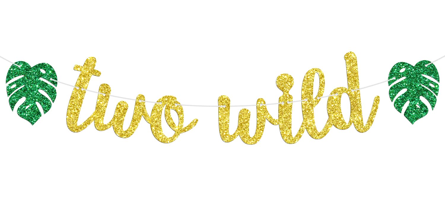 Two Wild Banner, Baby Boys Girls 2nd Birthday Banner, Jungle Wild Safari Zoo Themed Happy 2nd Birthday Party Decorations Supplies