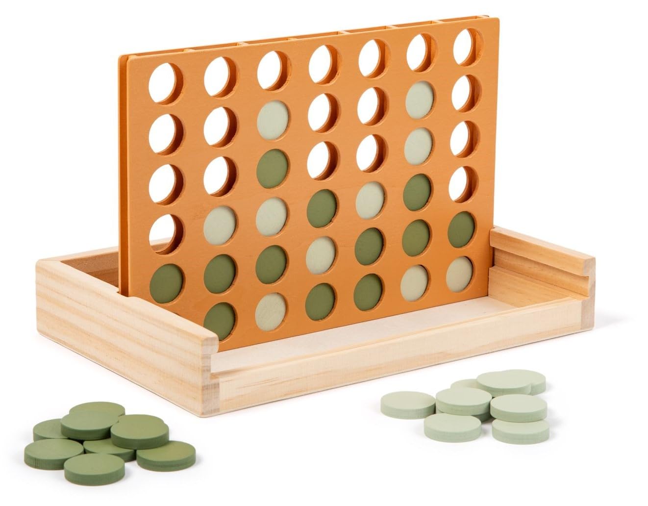 Neutral Wooden Four in a Row Game, Aesthetic Two Player Montessori Travel Board Game for Kids and Adults, Perfect Coffee Table Decor and Housewarming