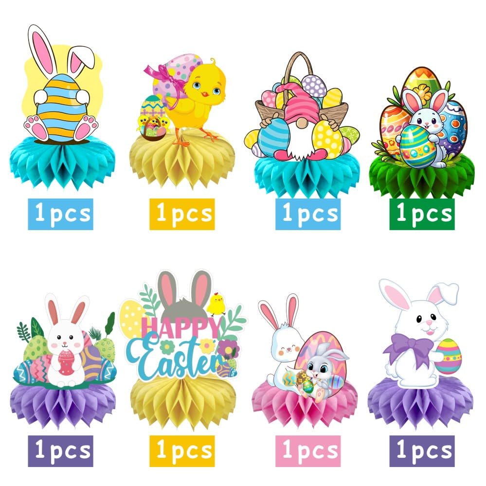 8Pcs Easter Honeycomb Table Centerpiece, Easter Birthday Party Supplies Table Decorations for Kids Party Decorations