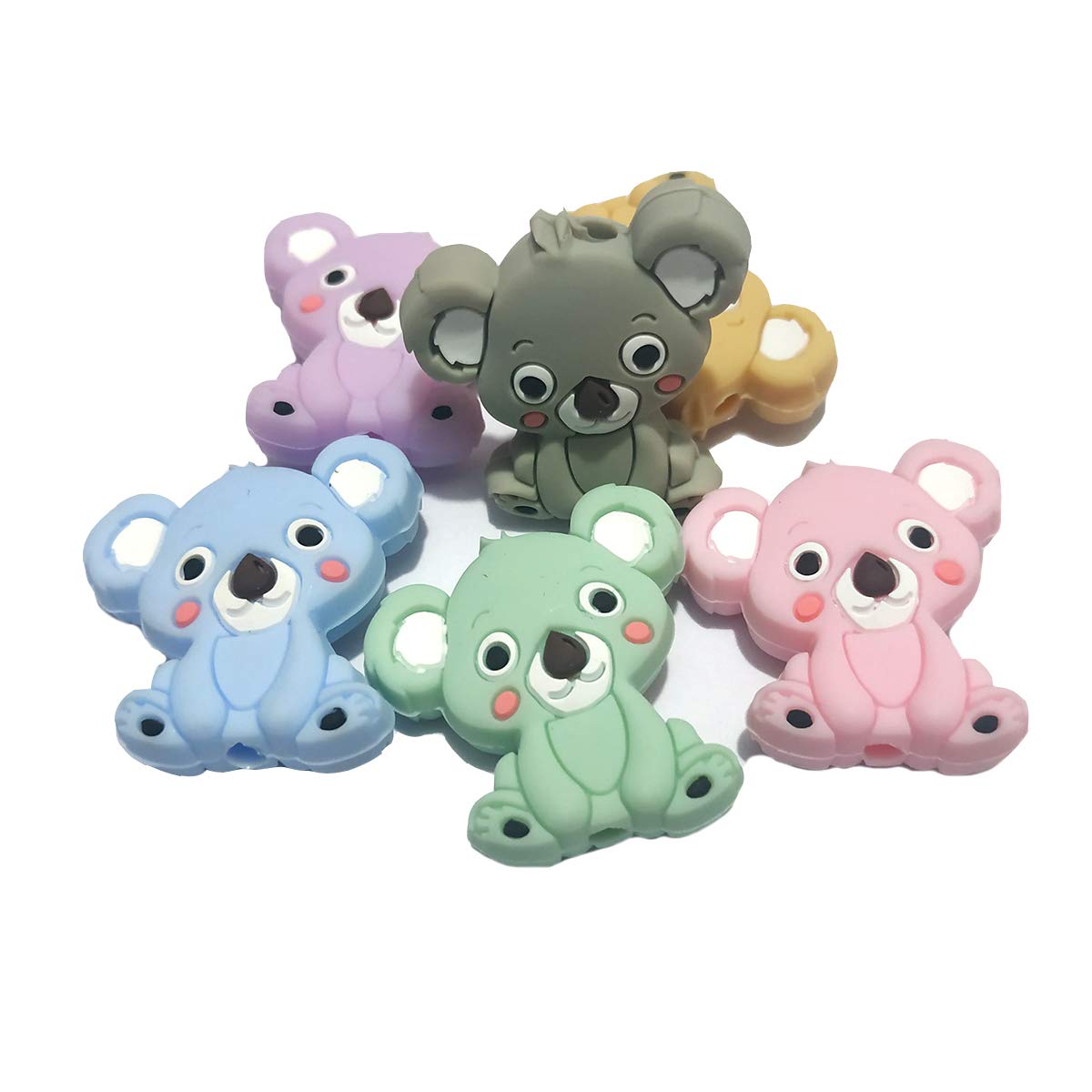 6pcs Mini Cute Silicone Koala Pearls Bead Silicone Animal Bead for DIY Beading Mom Nursing NecklacePendant Accessories (Mix Color 6pcs)
