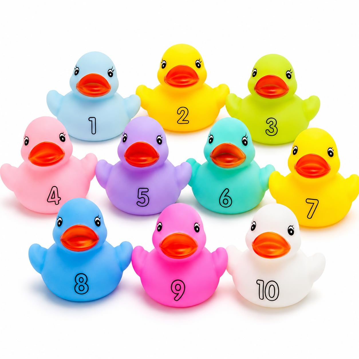 10 Pack: Numbers Counting Rubber Ducks Colorful Bath Toys - 1, 2, 3 Learn to Count Numeracy Early Learning Educational Bathtime Squeak Duckies Bathtub