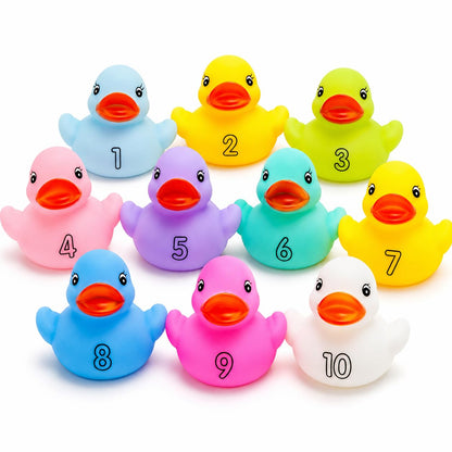 10 Pack: Numbers Counting Rubber Ducks Colorful Bath Toys - 1, 2, 3 Learn to Count Numeracy Early Learning Educational Bathtime Squeak Duckies Bathtub