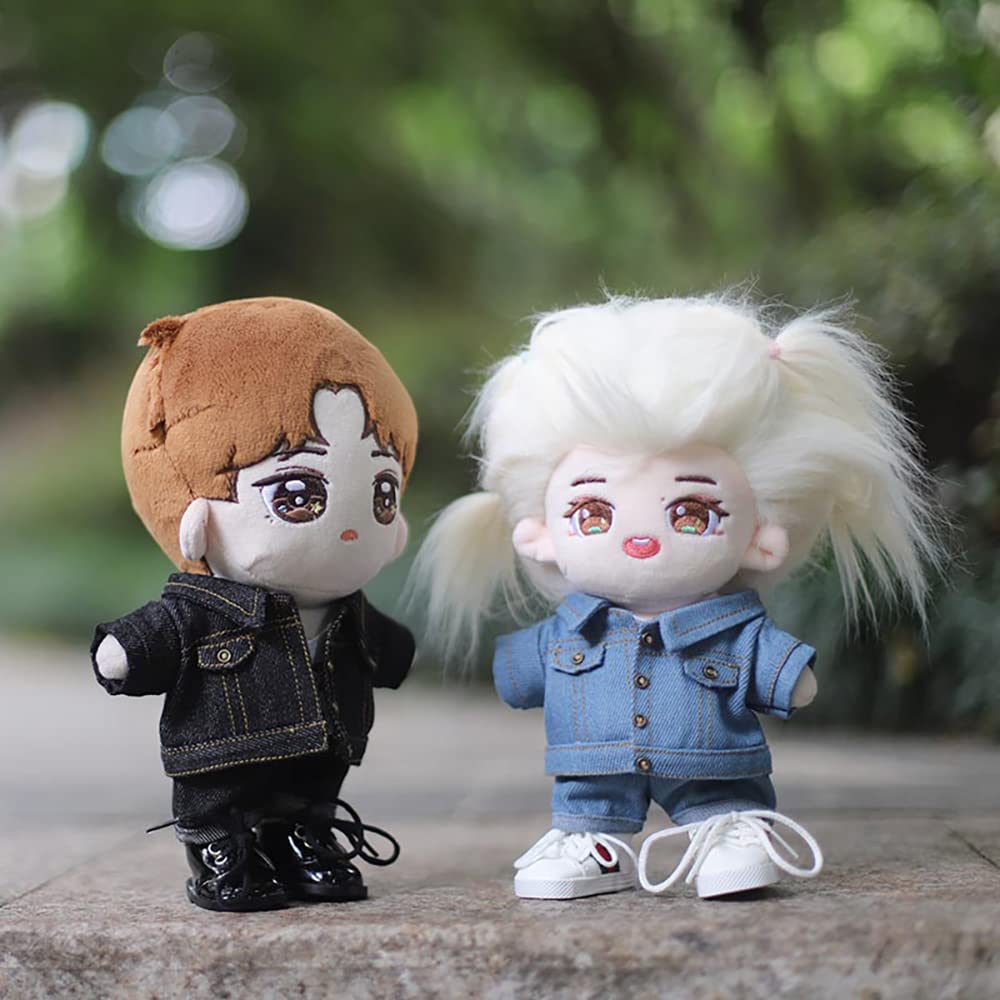 niannyyhouse Denim Jackets Jeans White T-Shirt 15cm Plush Doll Clothes 6in Doll Dress Up (Navy Blue)