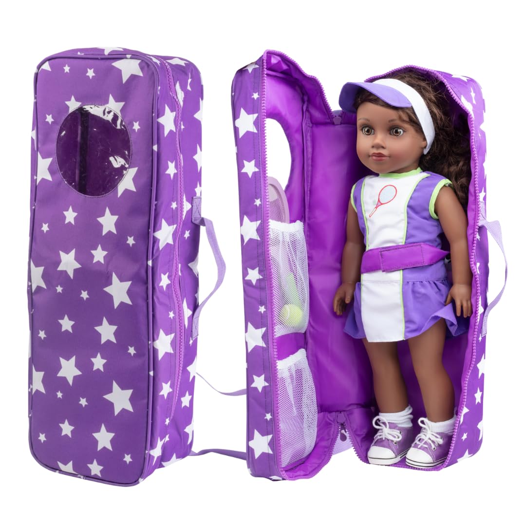 Dress Along Dolly 18" Doll Storage Carrying Case - (Purple Star) Compatible with American Girl- Durable Organizer Storage Traveling Accessories Case w