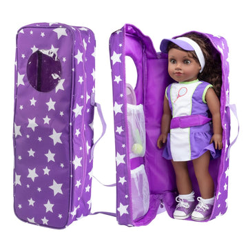 Dress Along Dolly 18" Doll Storage Carrying Case - (Purple Star) Compatible with American Girl- Durable Organizer Storage Traveling Accessories Case w