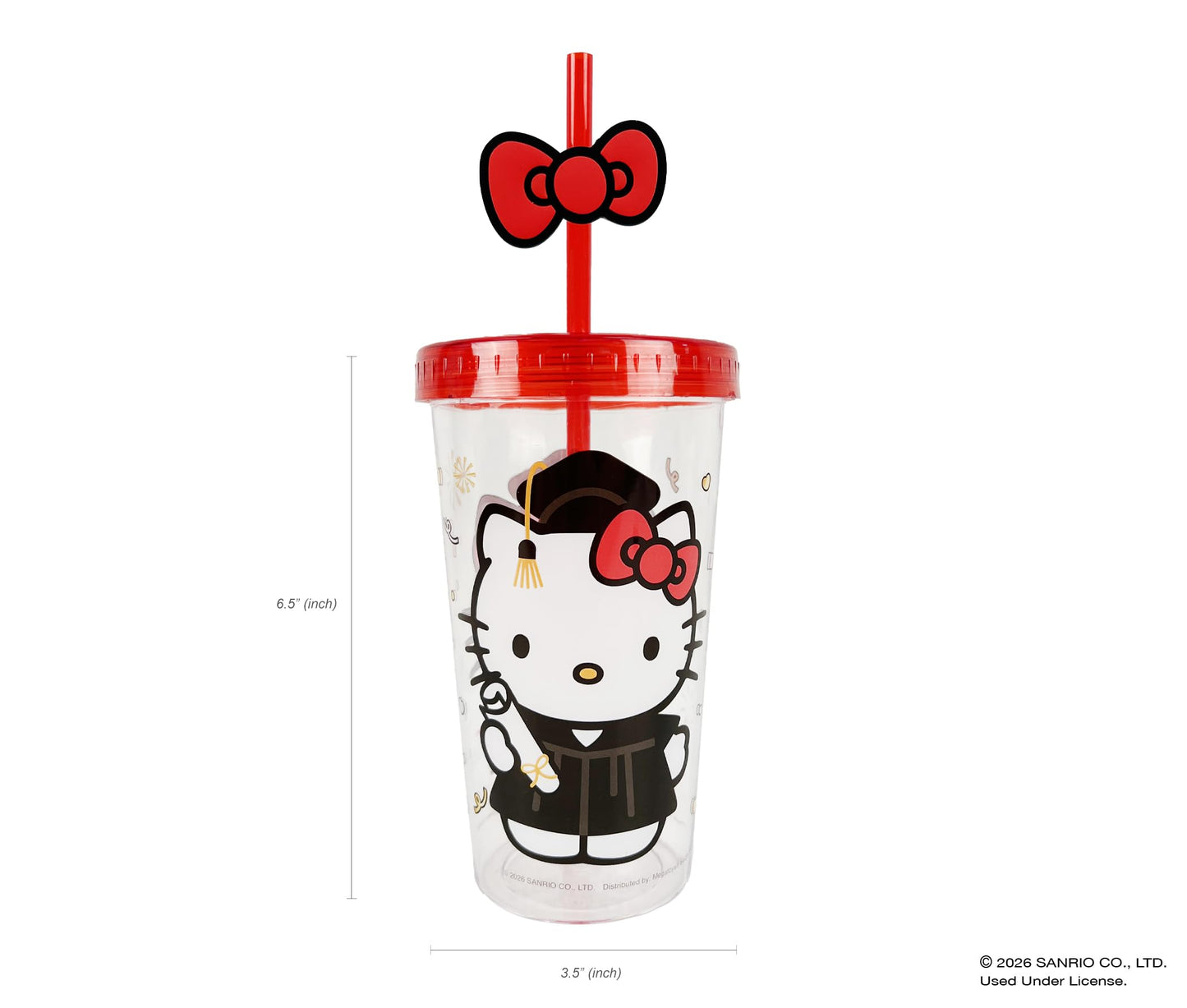 Hello Kitty Graduation Gift Set - Plush Hello Kitty in “Grad” Outfit, Themed Tumbler Cup with Straw, Decorative Ribbon Badge (Officially Licensed