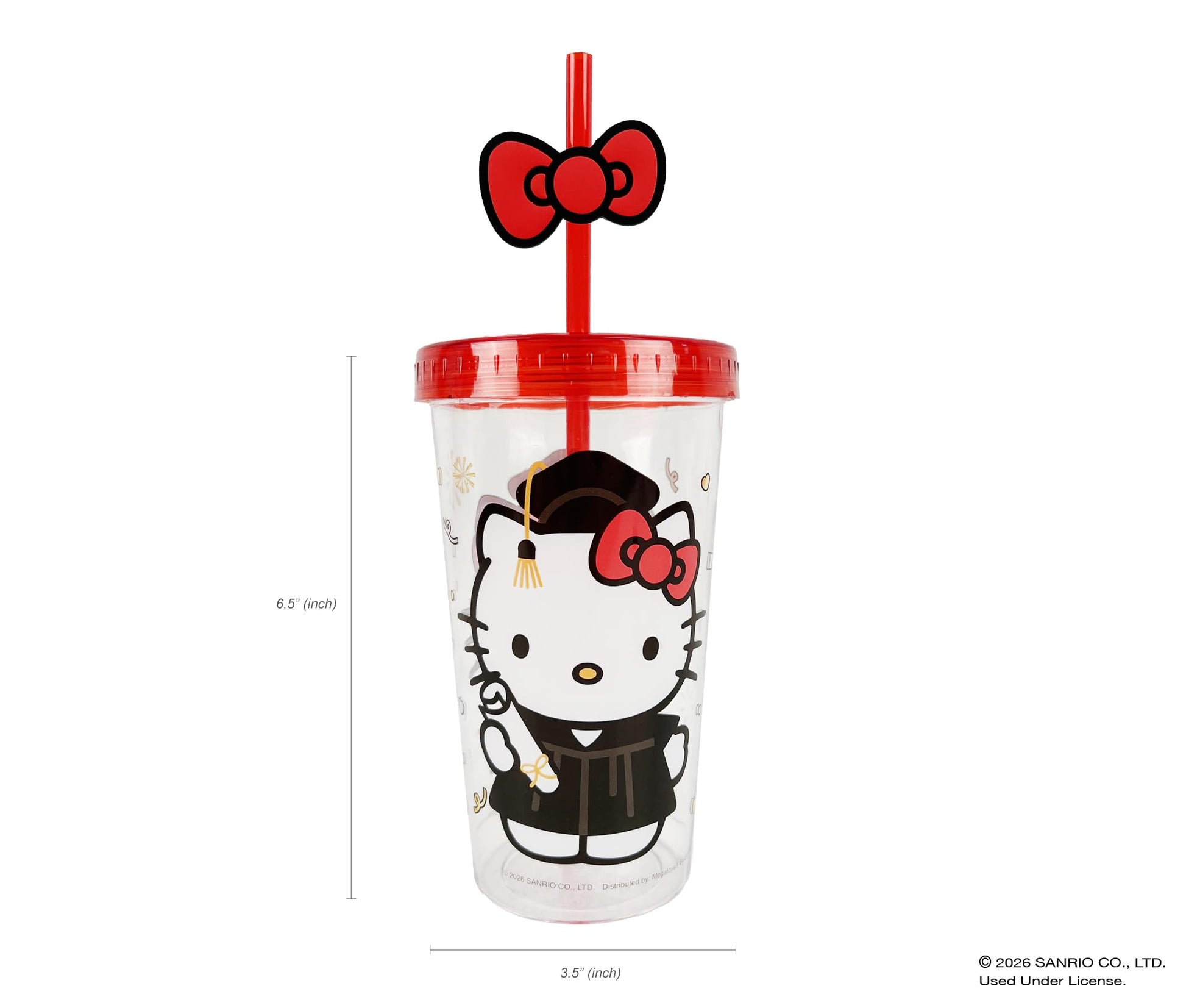 Hello Kitty Graduation Gift Set - Plush Hello Kitty in “Grad” Outfit, Themed Tumbler Cup with Straw, Decorative Ribbon Badge (Officially Licensed