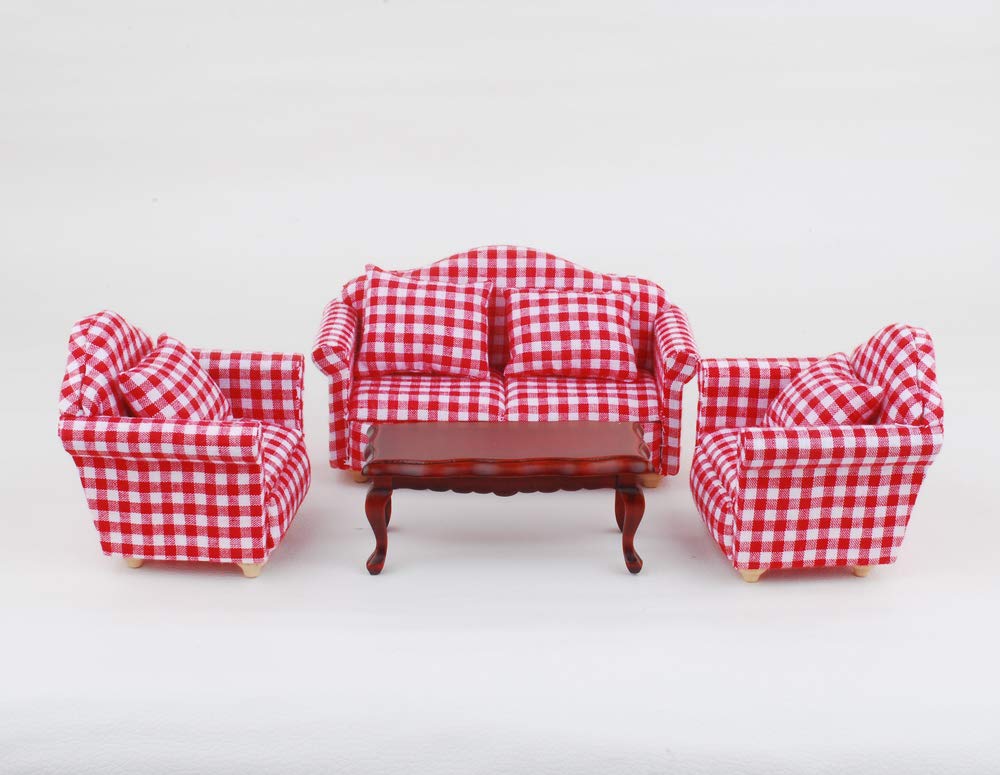 NWFashion Miniature Dollhouse Furniture 1/12 Scale Sofa Chair Sets with Beer (RED)