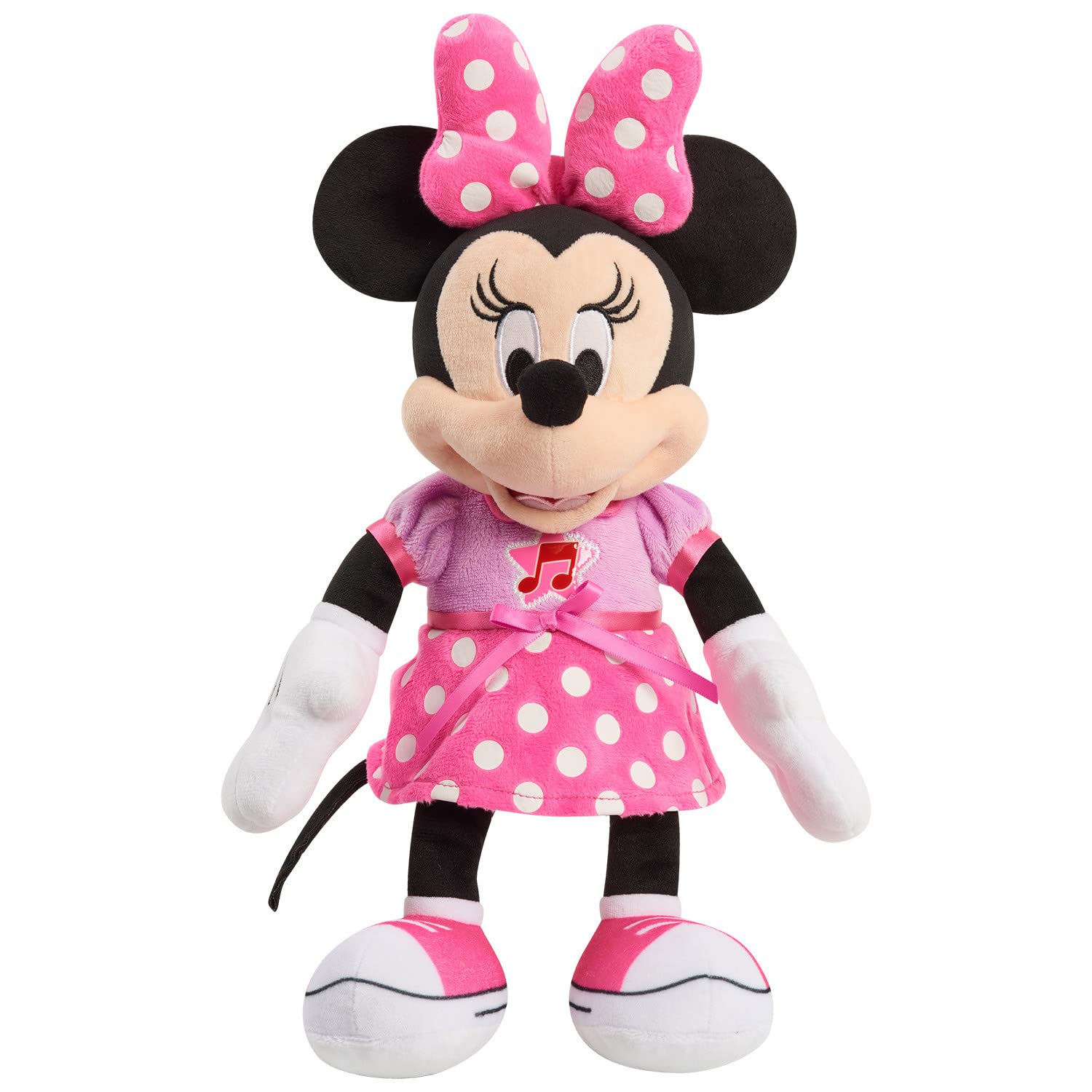 Disney Junior Mickey Mouse Funhouse Singing Fun Minnie Mouse 13 Inch Lights and Sounds Feature Feature Plush, Sings Bowtoons Theme Song, Kids Toys