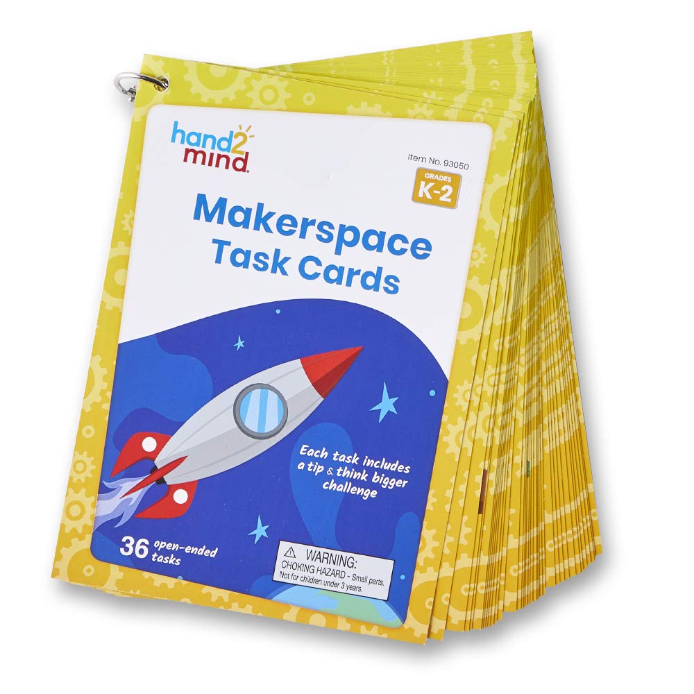 hand2mind Makerspace Task Cards, STEM Learning Cards for Kids Grade K-2, 36 STEM Activities, Kids Building Projects, Learning Cards, Educational Toys