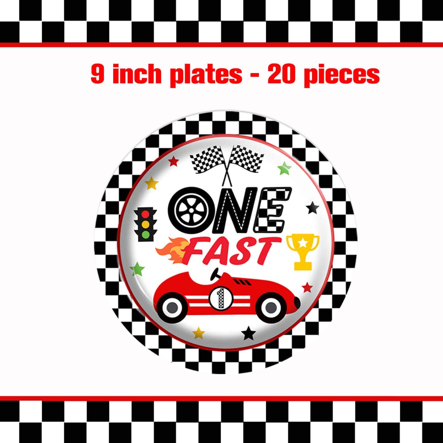 126pcs Race Car 1st Birthday Party Plates - Black and White Checkered Fast One Dessert Plates Napkins Straws Paper Cups Racing Tablecloth for Baby