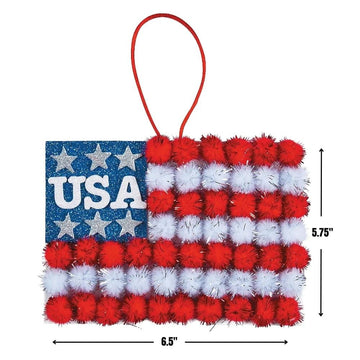 Fun Express Patriotic Pom-Pom American Flag Sign Craft Kit - Makes 12 DIY 4th of July Crafts for Kids Ages 4-8 | Memorial Day Activities