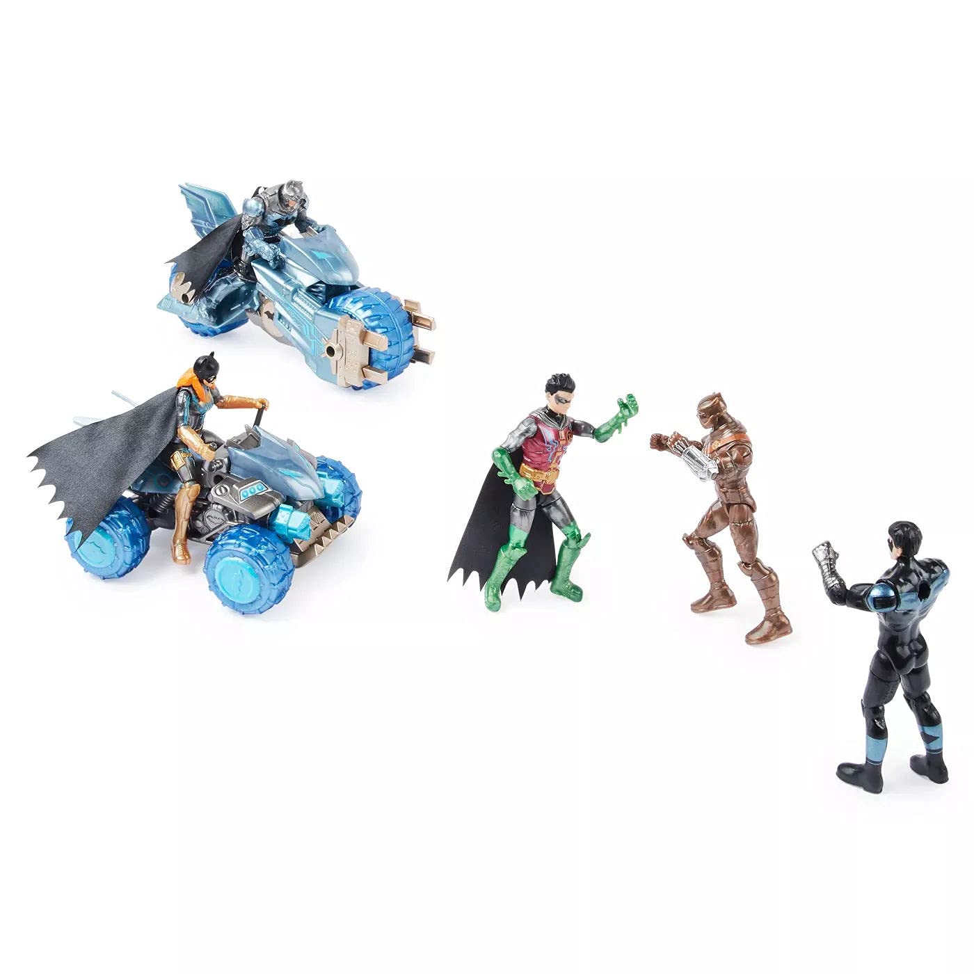 DC Batman 2021 Gotham City Guardians Pack: Metal-Tech Batman, Robin, Nightwing, Batgirl, Talon, Batcycle, Bat-ATV