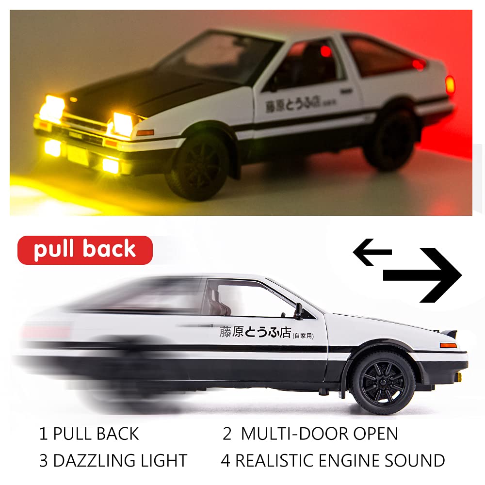 BDTCTK 1/24 AE86 Initial D Model Car Big Toy Car, Zinc Alloy Pull Back Toy Car with Sound and Light for Kids Boy Girl Gift (Black)